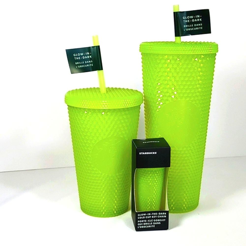 💚 Starbucks 2022 Fall Lemongrass Glow in the Dark Neon Studded Bundle